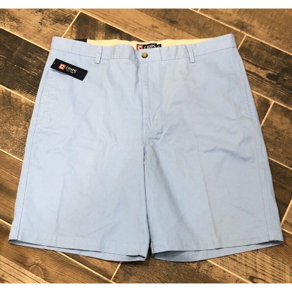 NWT size 42 CHAPS Flat Front WASHED 100% Cotton TWILL CHINO SHORTS Light Blue
